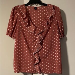 SHEIN Mauve Polka Dot Ruffle Blouse